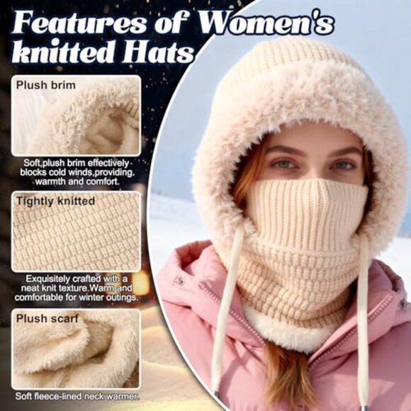 Women\'s 3-in-1 Knit Beanie Hat with Scarf and Mask Set
